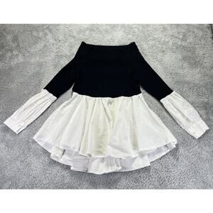 Gracia Womens Black Ribbed Top Mini Dress Off Shoulder‎ Ivory White Academia S